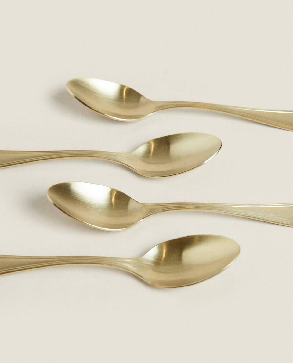 BOX OF 4 SHINY STEEL DESSERT SPOONS
