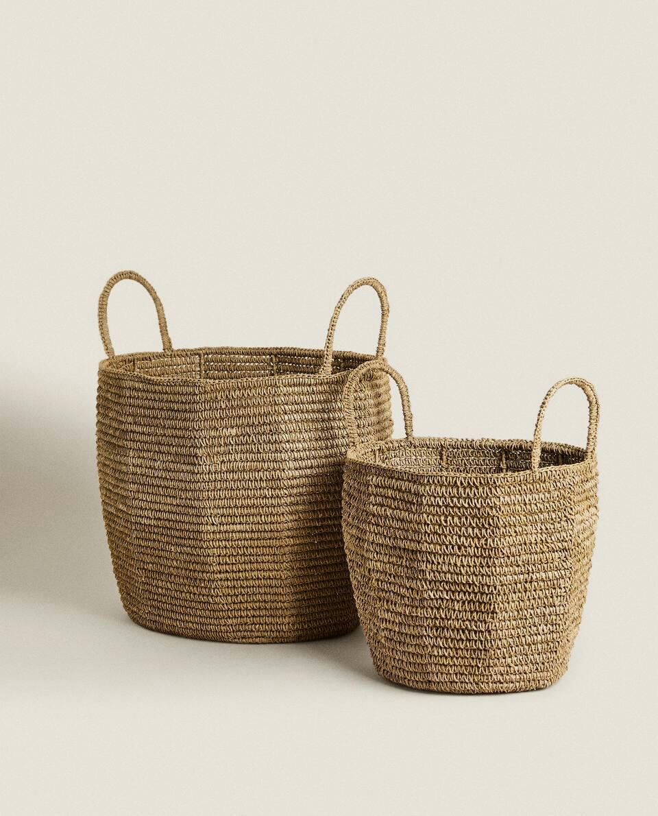 WOVEN BASKET WITH WAVY DESIGN