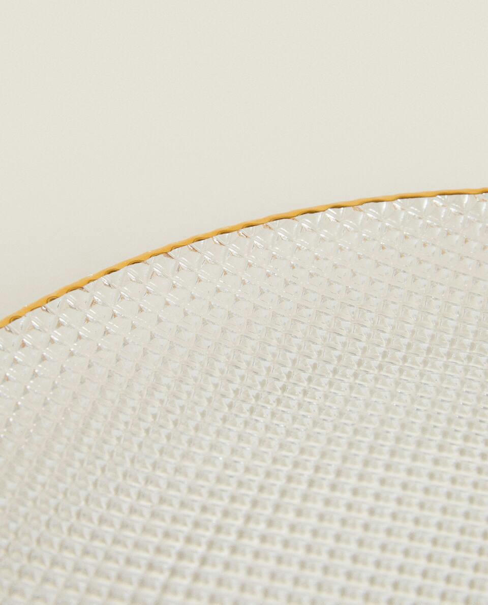 GLASS SERVICE PLATE WITH RAISED DESIGN