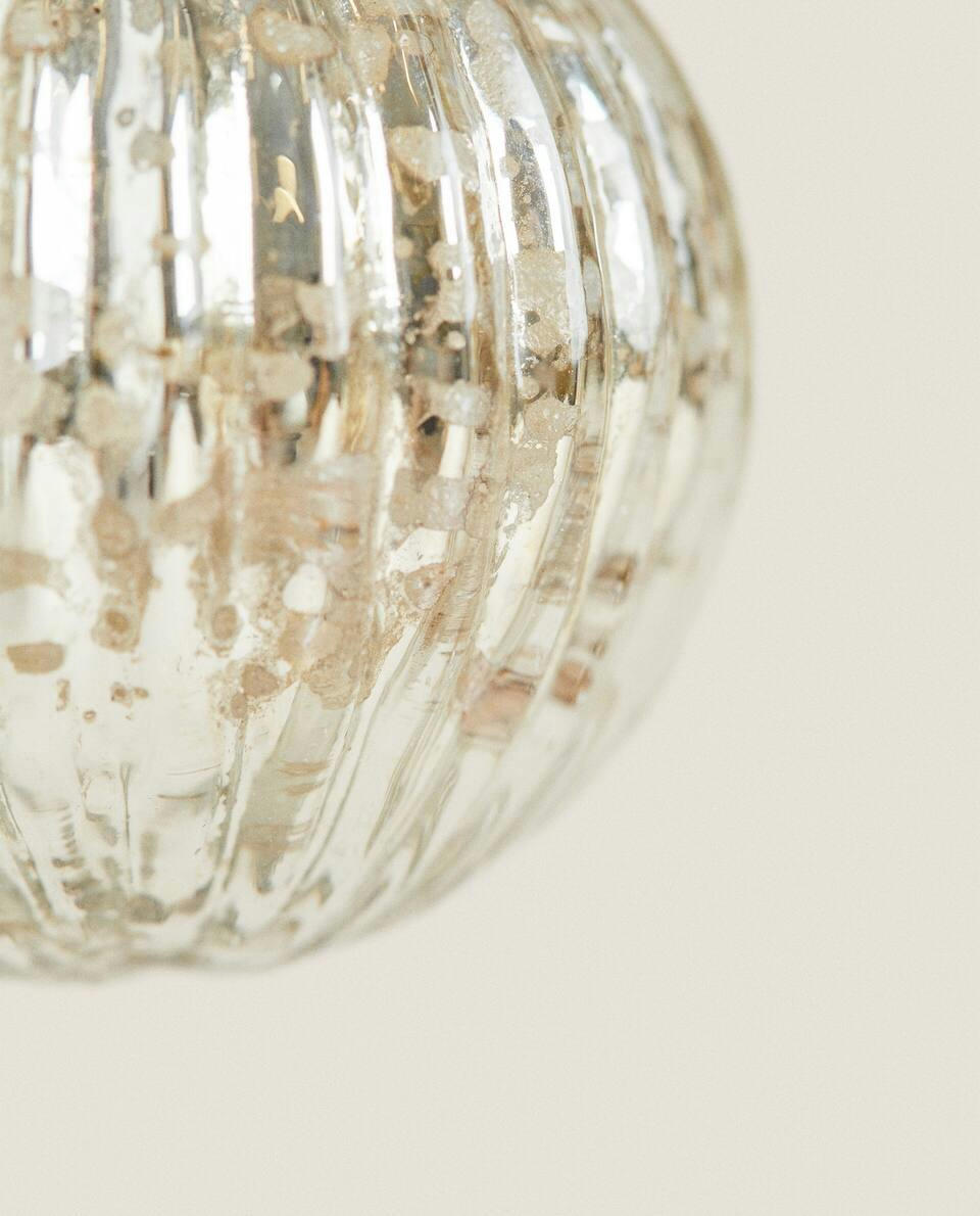 CRACKLED STRIPED CHRISTMAS BAUBLE DECORATION