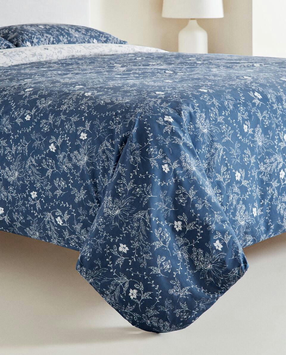 BLUE FLORAL PRINT DUVET COVER