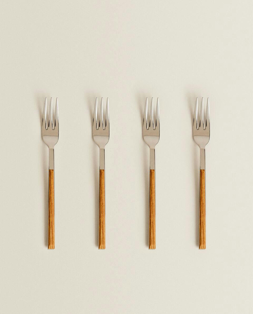 BOX 4 BRUNCH FORKS WITH WOOD-EFFECT HANDLE