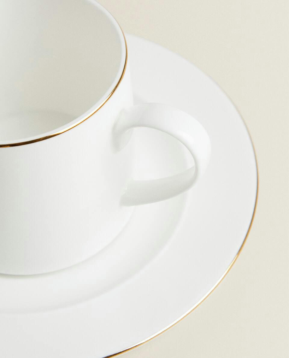 RIMMED BONE CHINA TEACUP AND SAUCER