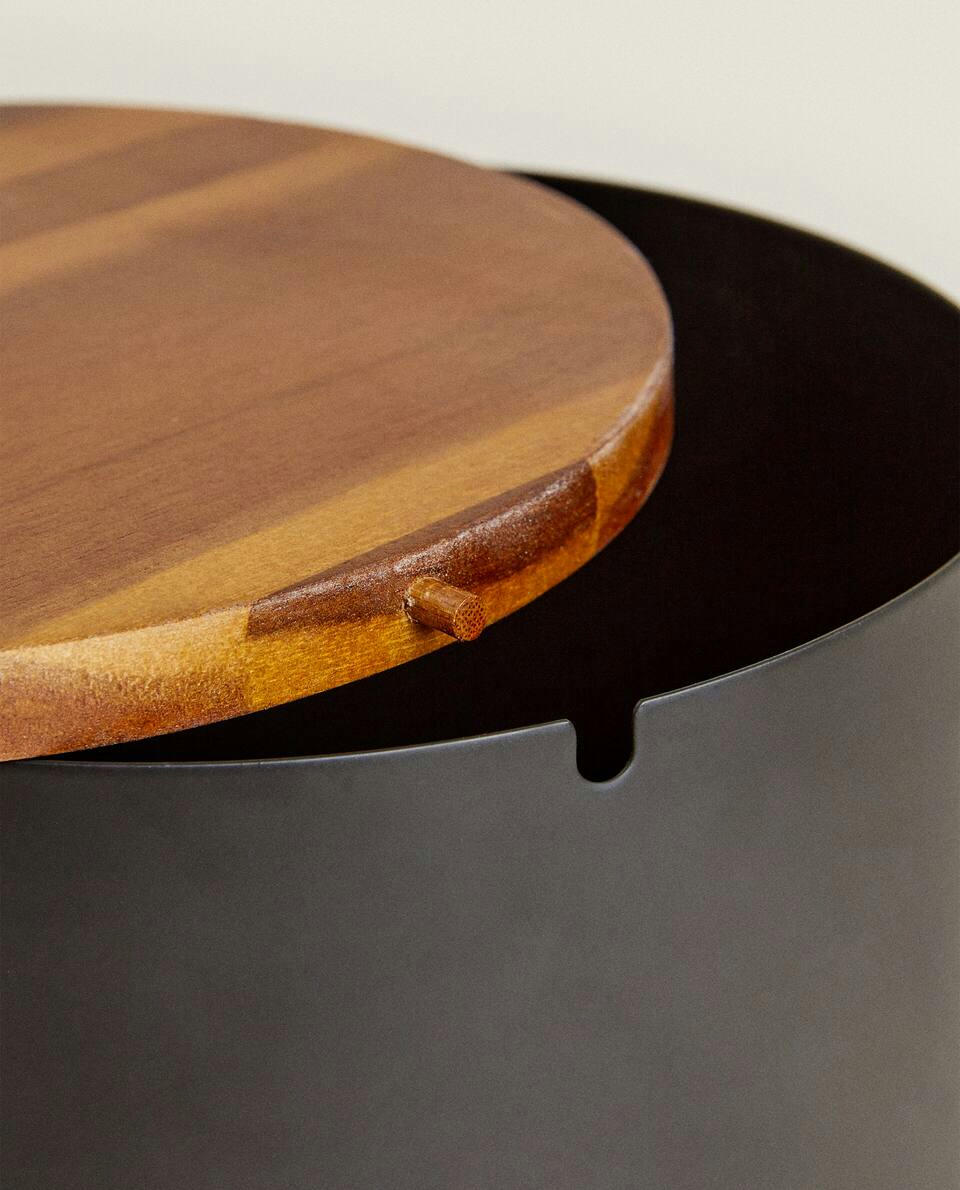 METAL BIN WITH WOOD LID
