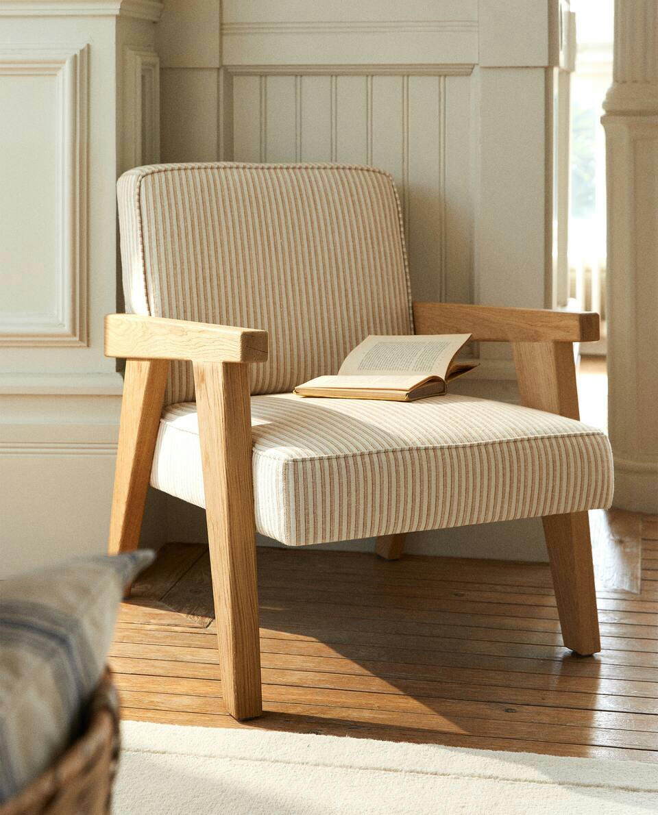 ZARA HOME BY BLASCO UPHOLSTERED OAK ARMCHAIR