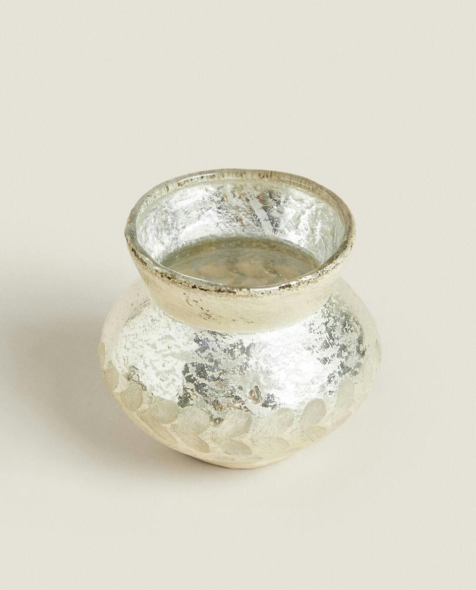 CHRISTMAS HERRINGBONE GLASS TEALIGHT HOLDER