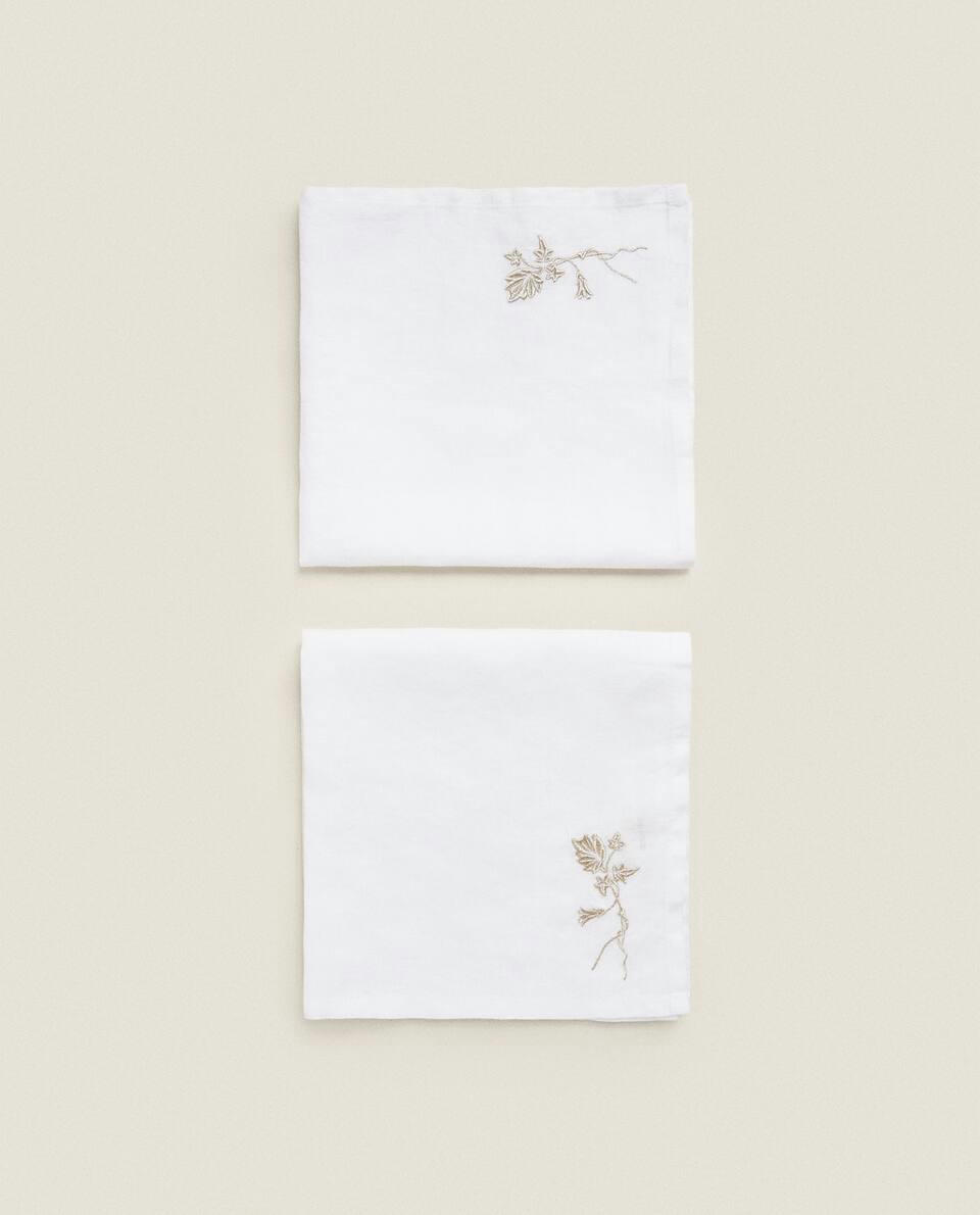 PACK OF EMBROIDERED LINEN CHRISTMAS NAPKINS (PACK OF 2)