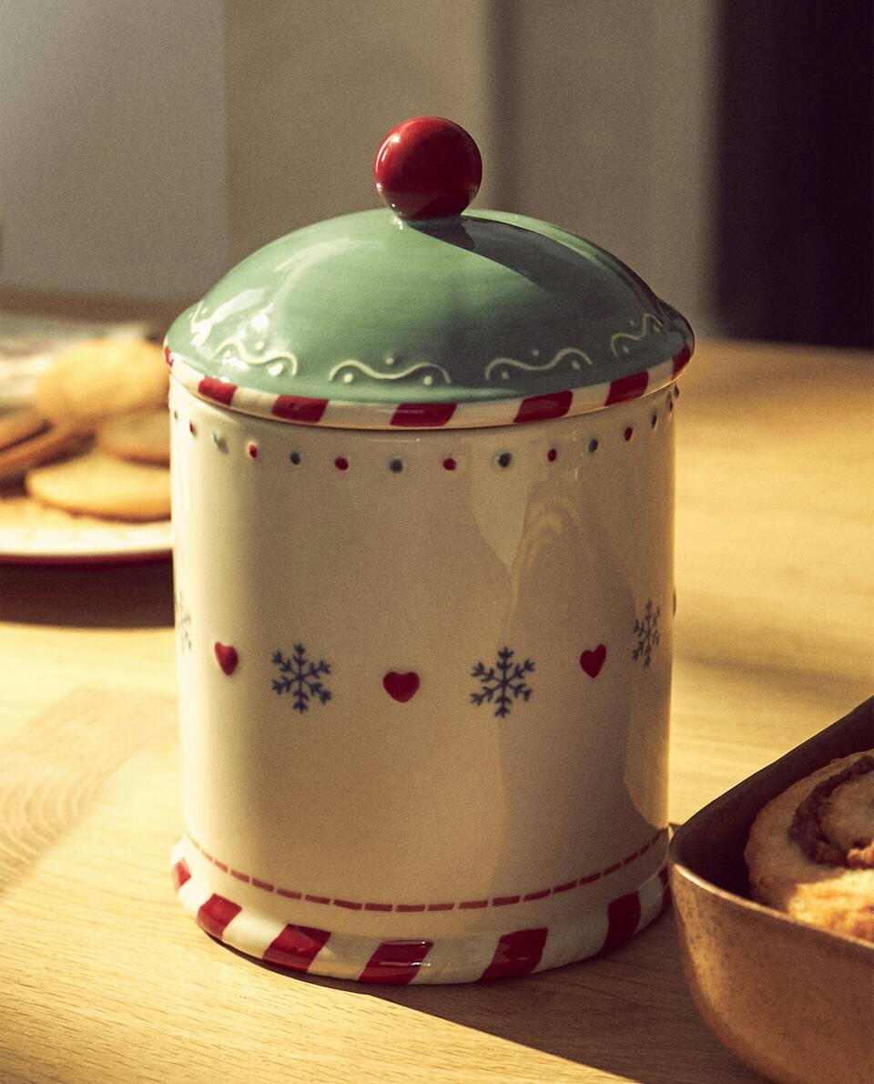 CHILDREN’S CHRISTMAS STONEWARE COOKIE JAR