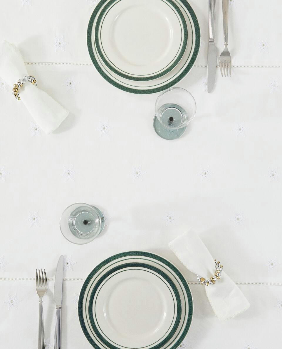 EMBROIDERED COTTON CHRISTMAS TABLECLOTH WITH FRILL