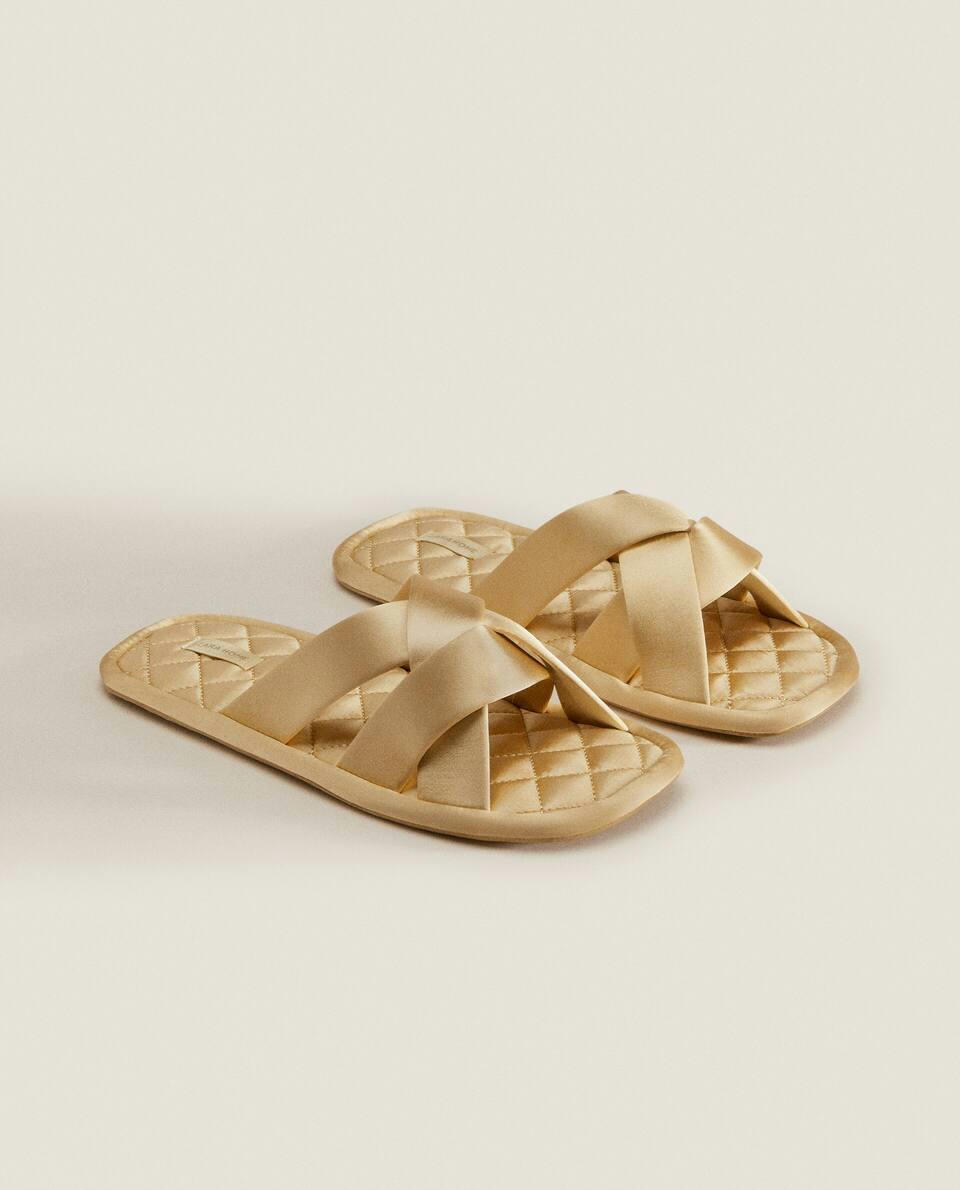 QUILTED SATEEN SLIPPERS