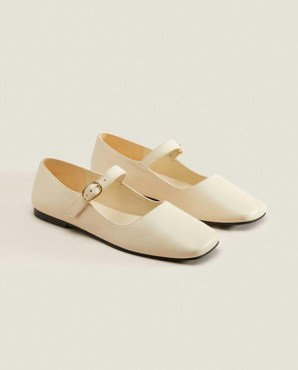 SQUARE TOE LEATHER BALLERINAS