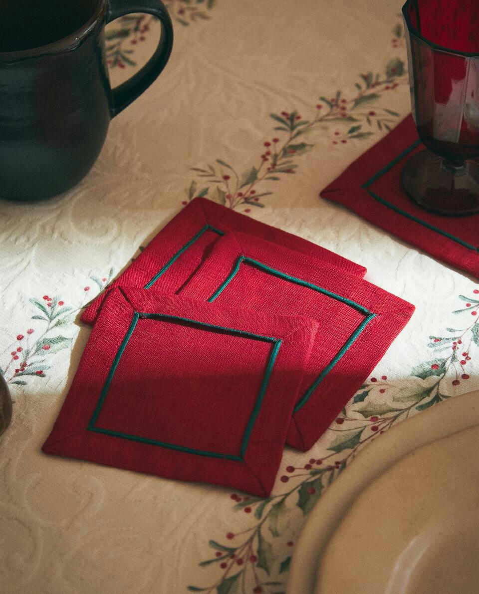 PACK OF LINEN CHRISTMAS COASTERS (PACK OF 2)