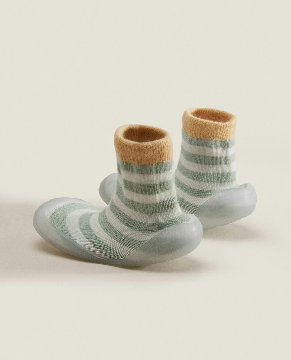 STRIPED SOCK-STYLE SLIPPERS