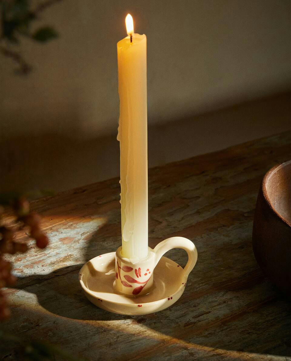 PAINTED CERAMIC CHRISTMAS CANDLESTICK