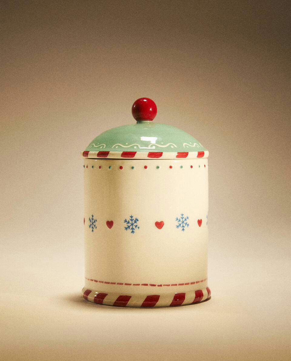CHILDREN’S CHRISTMAS STONEWARE COOKIE JAR