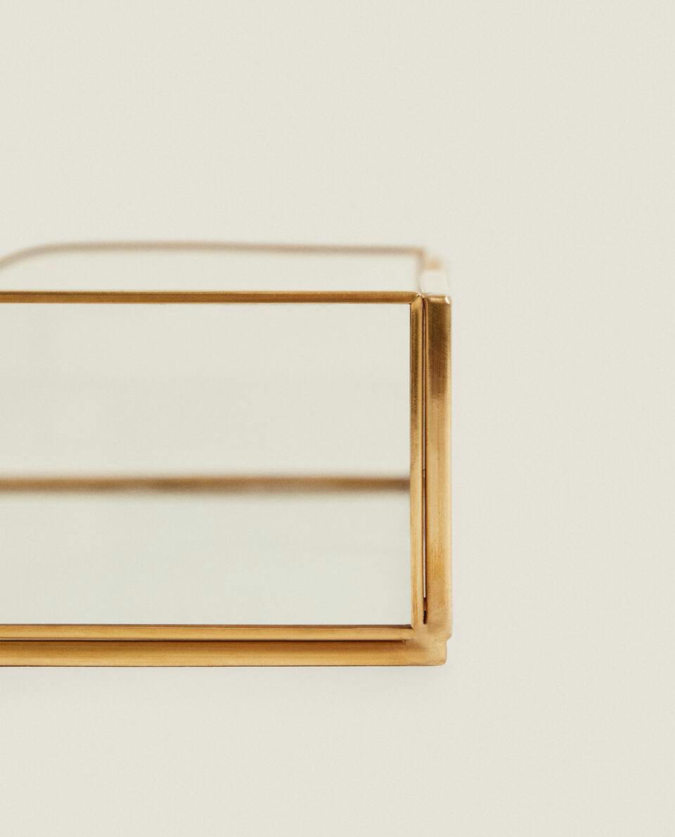 GLASS NAPKIN HOLDER WITH METAL TRIM