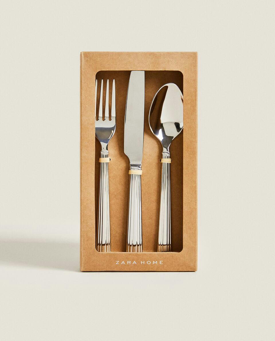STEEL CUTLERY SET WITH SCORED HANDLE (3-PACK)
