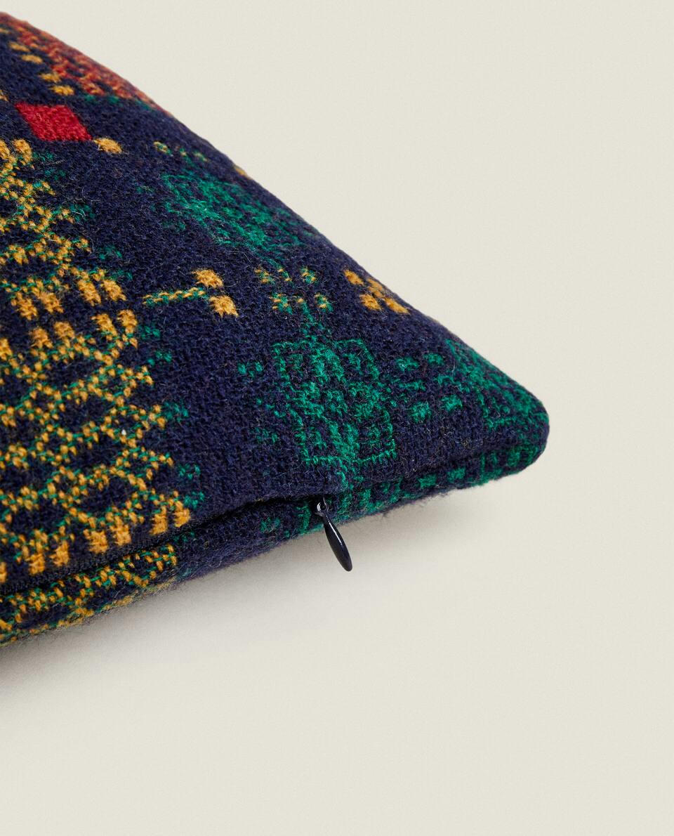 MULTICOLOURED JACQUARD WOOL CUSHION COVER