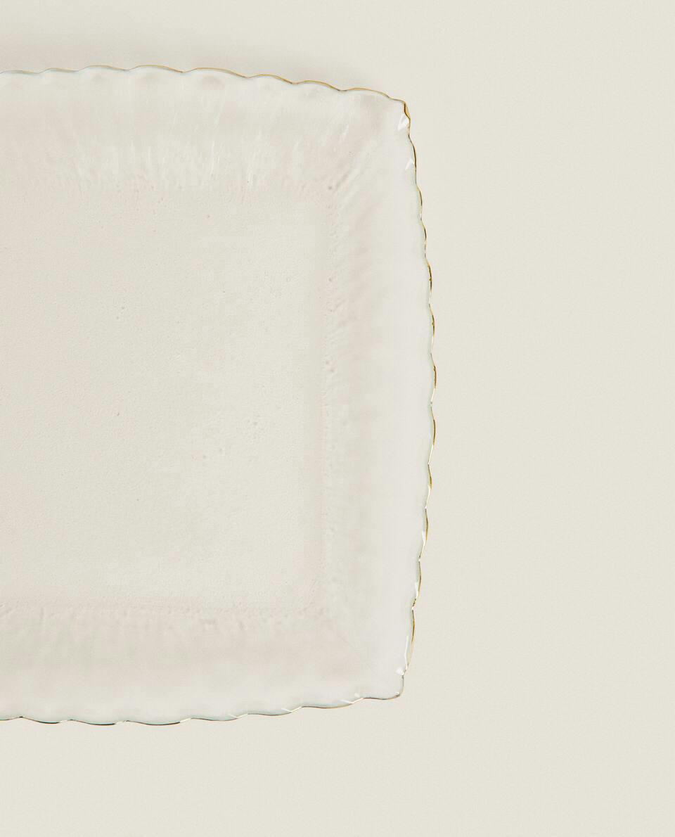 CHRISTMAS GLASS DESSERT PLATE WITH GOLD RIM