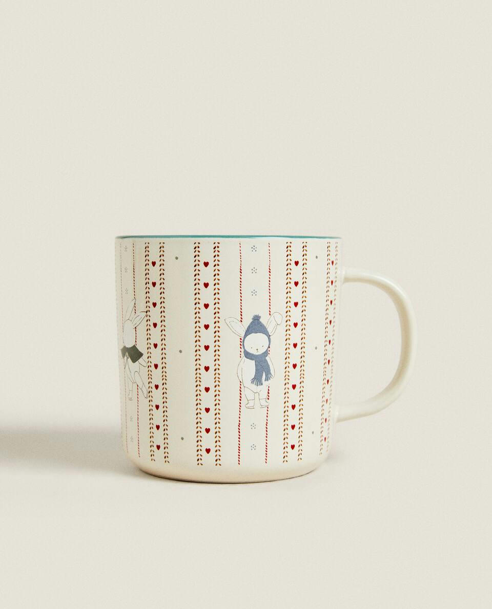 CHILDREN’S CHRISTMAS BUNNY RABBIT STONEWARE MUG