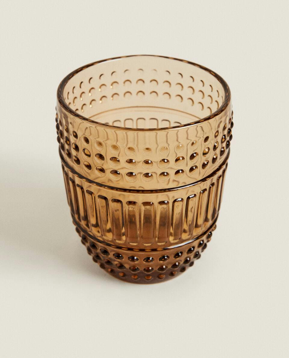 RAISED DESIGN GLASS TUMBLER