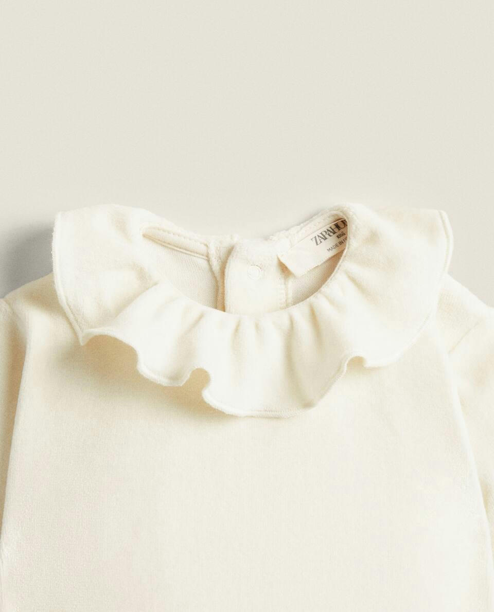 VELOUR ROMPER SUIT WITH FRILLED COLLAR