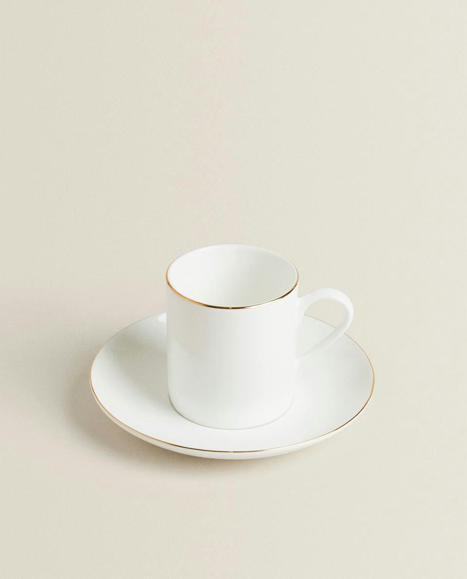 GOLD BONE CHINA COFFEE CUP AND SAUCER