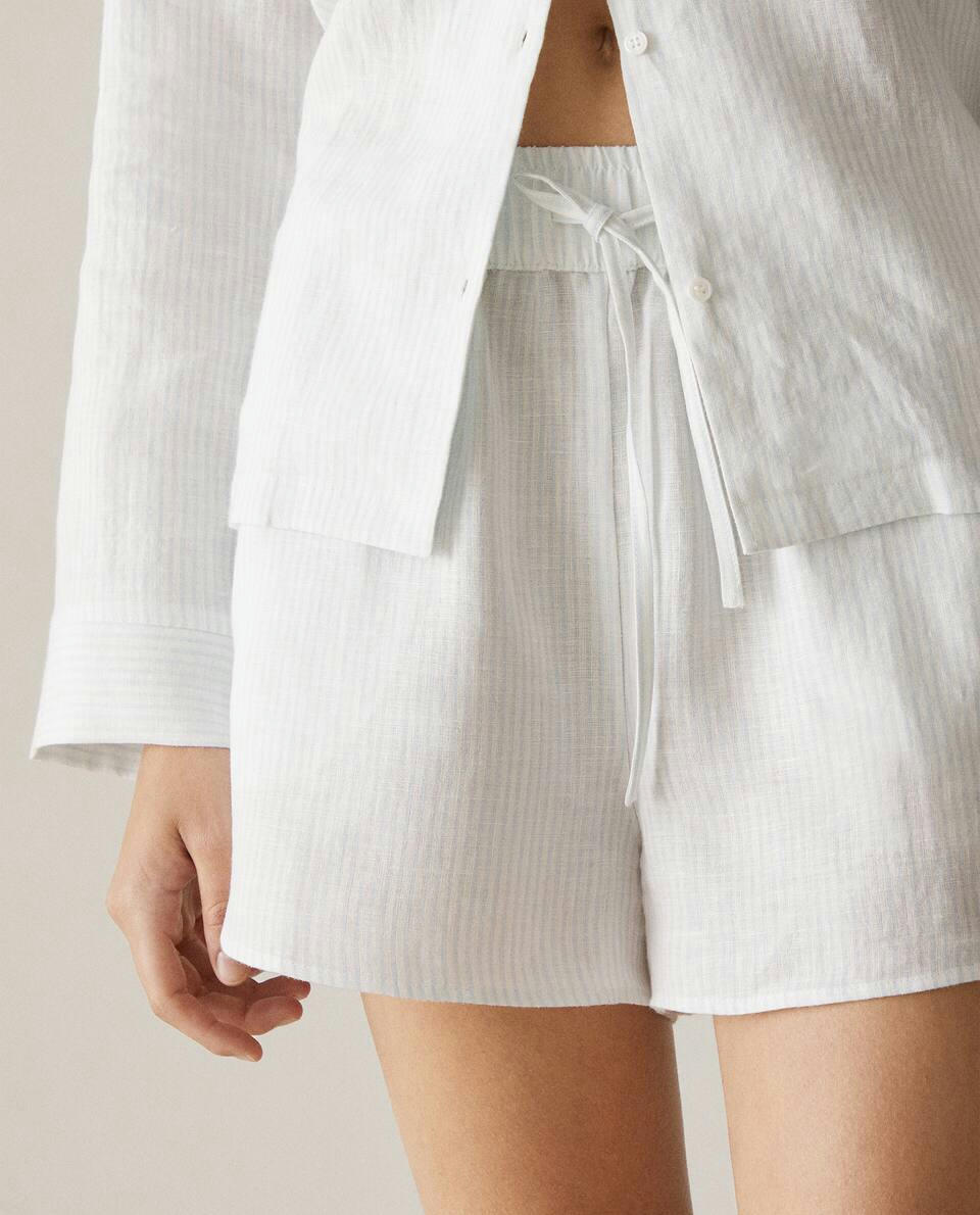 STRIPED LINEN SHORTS