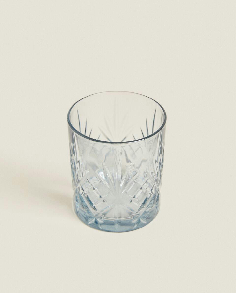 CRYSTALLINE TUMBLER WITH RAISED DESIGN