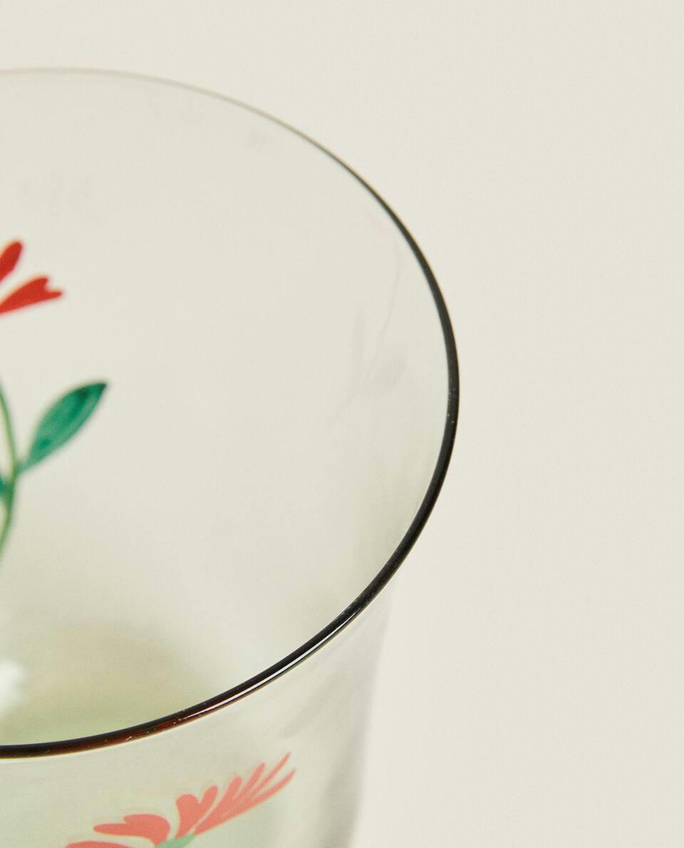 GLASS TUMBLER WITH FLORAL TRANSFER