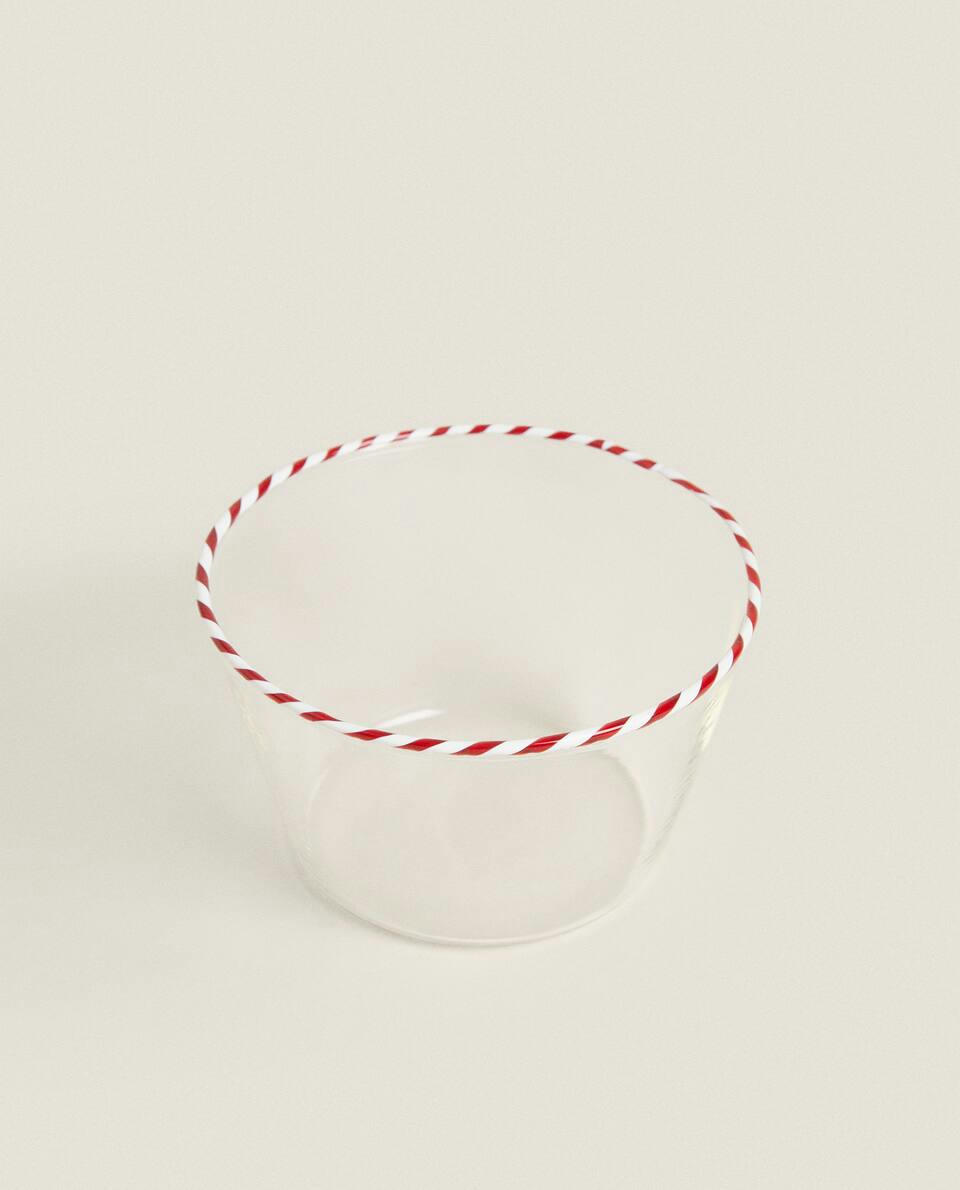 BOROSILICATE GLASS BOWL WITH CHRISTMAS CANDY CANE