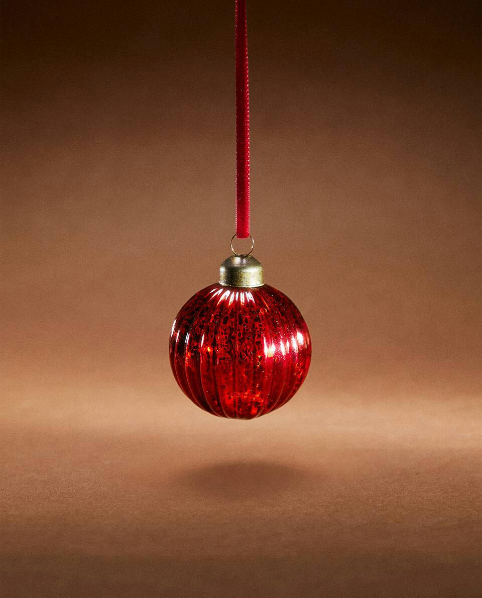 GLASS CHRISTMAS BAUBLE DECORATION WITH STRIPES