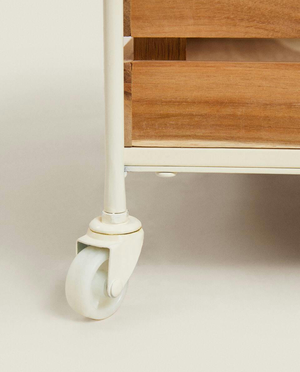 WOOD AND METAL STORAGE CART