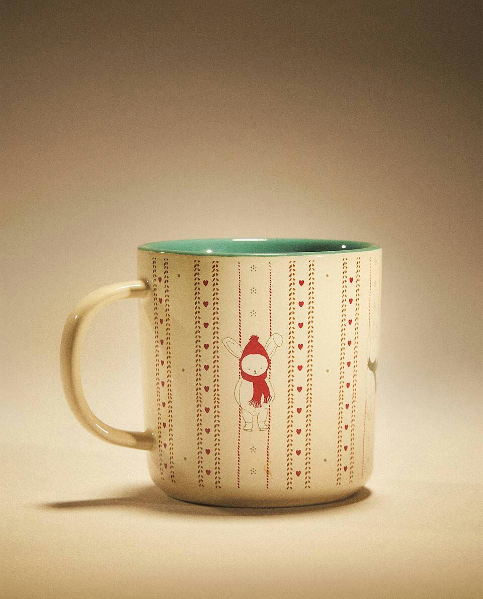 CHILDREN’S CHRISTMAS BUNNY RABBIT STONEWARE MUG