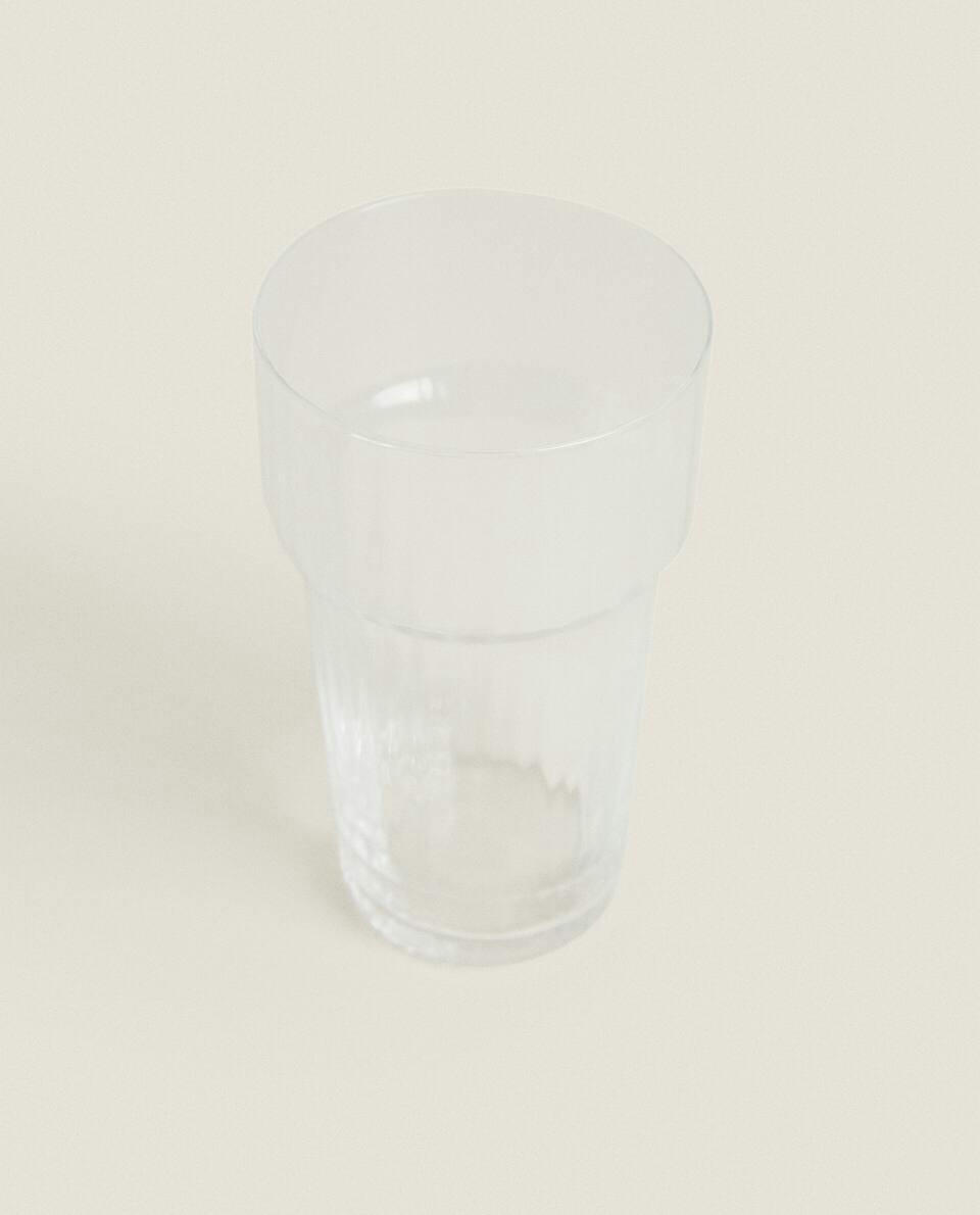 GLASS SOFT DRINK TUMBLER WITH LINE DESIGN