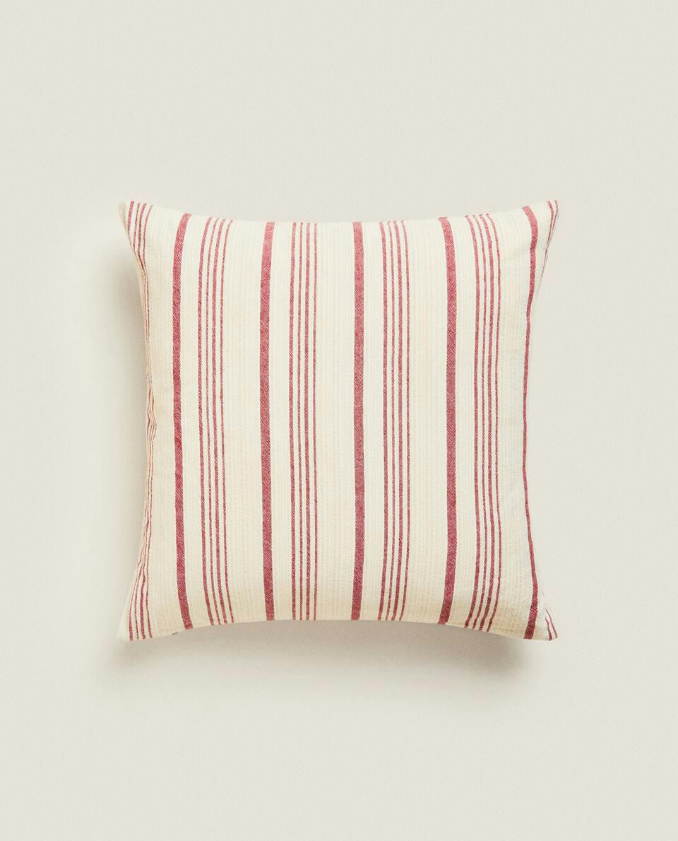 STRIPED COTTON LINEN CHRISTMAS CUSHION COVER