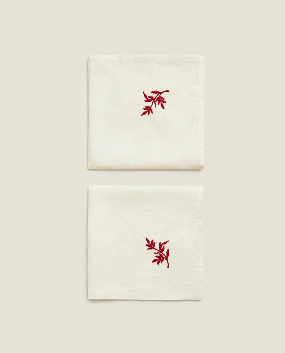 PACK OF EMBROIDERED LINEN CHRISTMAS NAPKINS (PACK OF 2)