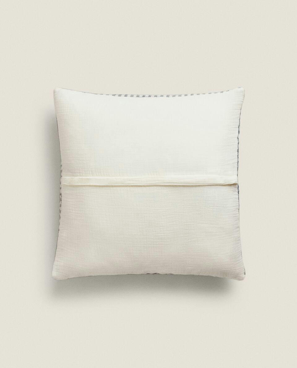 CHILDREN’S CHECK MUSLIN CUSHION COVER