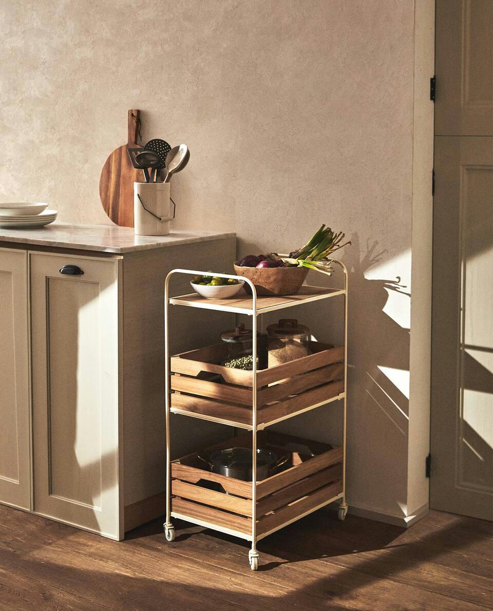 WOOD AND METAL STORAGE CART