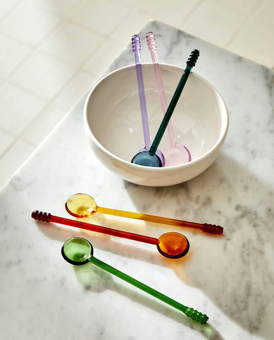 SET OF BOROSILICATE GLASS DESSERT SPOONS