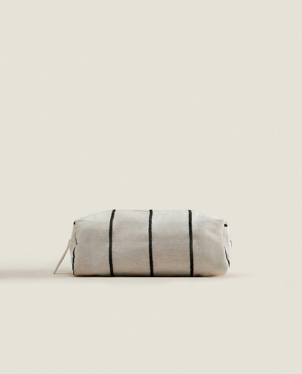STRIPED FABRIC TOILETRY BAG