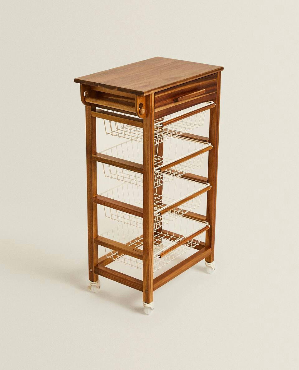 WOOD AND METAL STORAGE FURNITURE WITH WHEELS