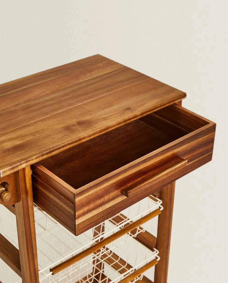 WOOD AND METAL STORAGE FURNITURE WITH WHEELS