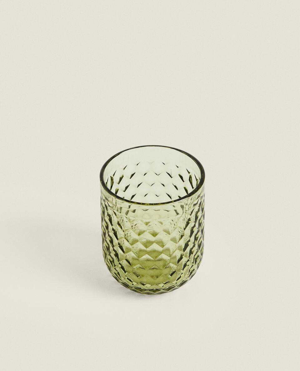 RAISED DESIGN GLASS TUMBLER