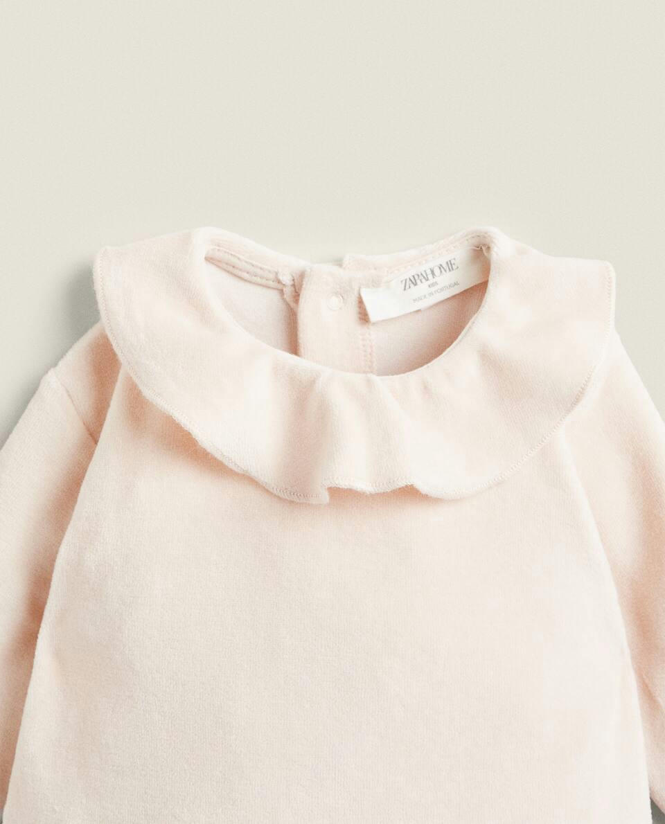 VELOUR ROMPER SUIT WITH FRILLED COLLAR