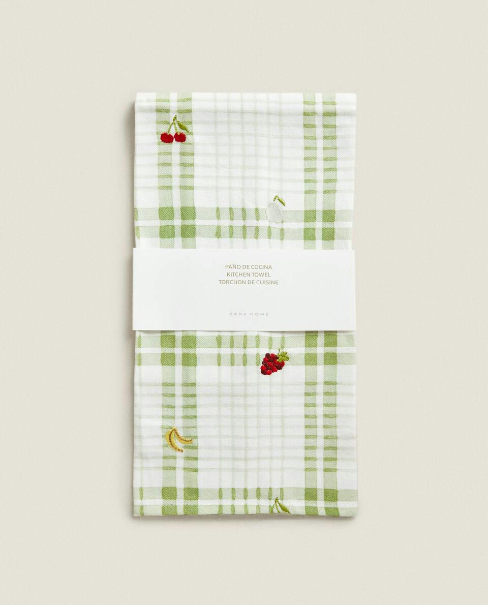 PRINTED AND EMBROIDERED TEA TOWEL