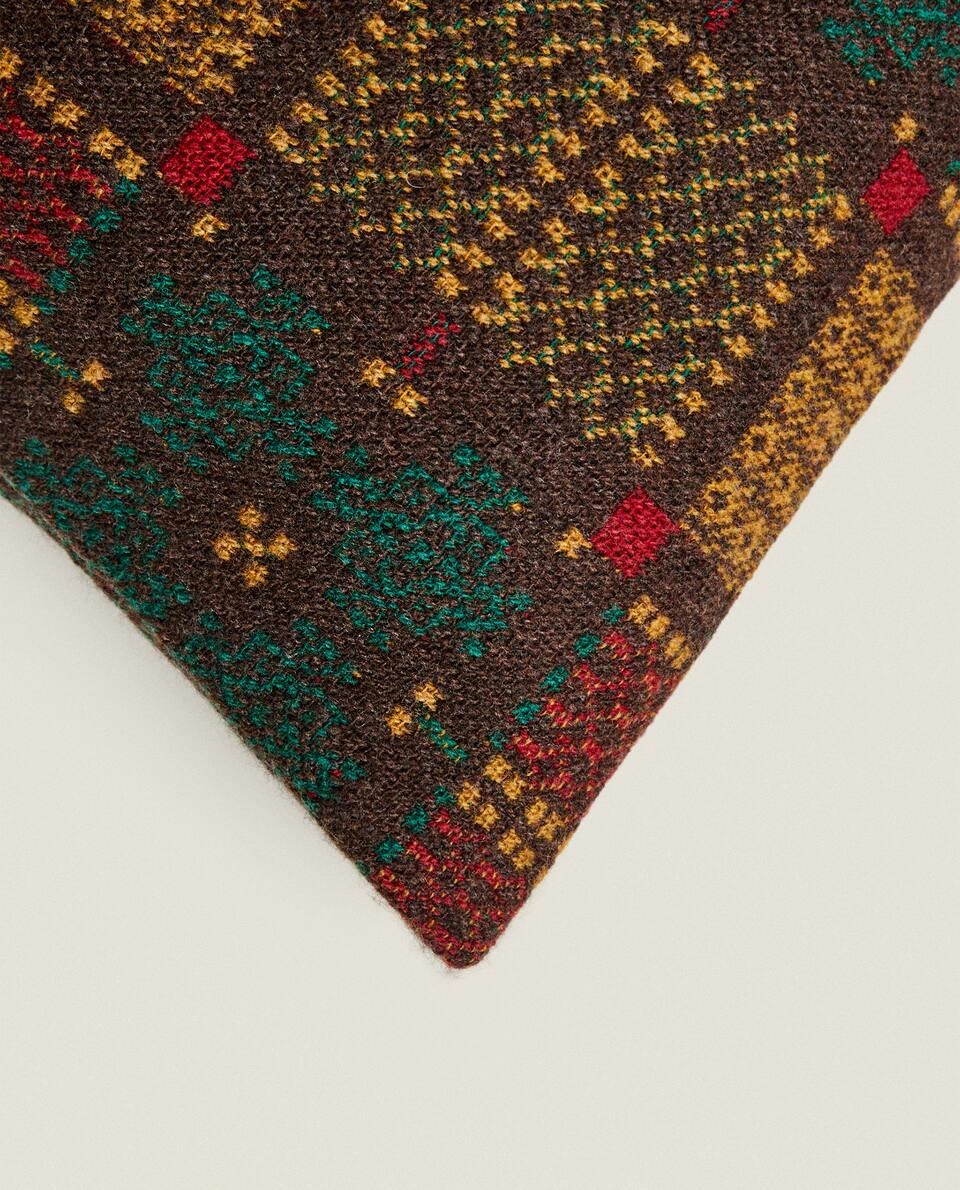MULTICOLOURED JACQUARD WOOL CUSHION COVER