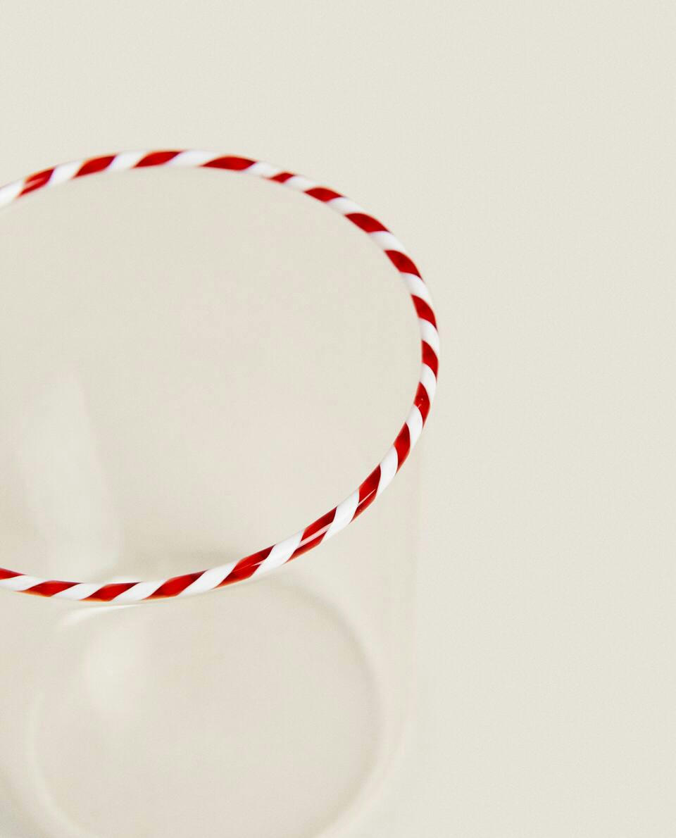 BOROSILICATE GLASS TUMBLER WITH CHRISTMAS CANDY CANE