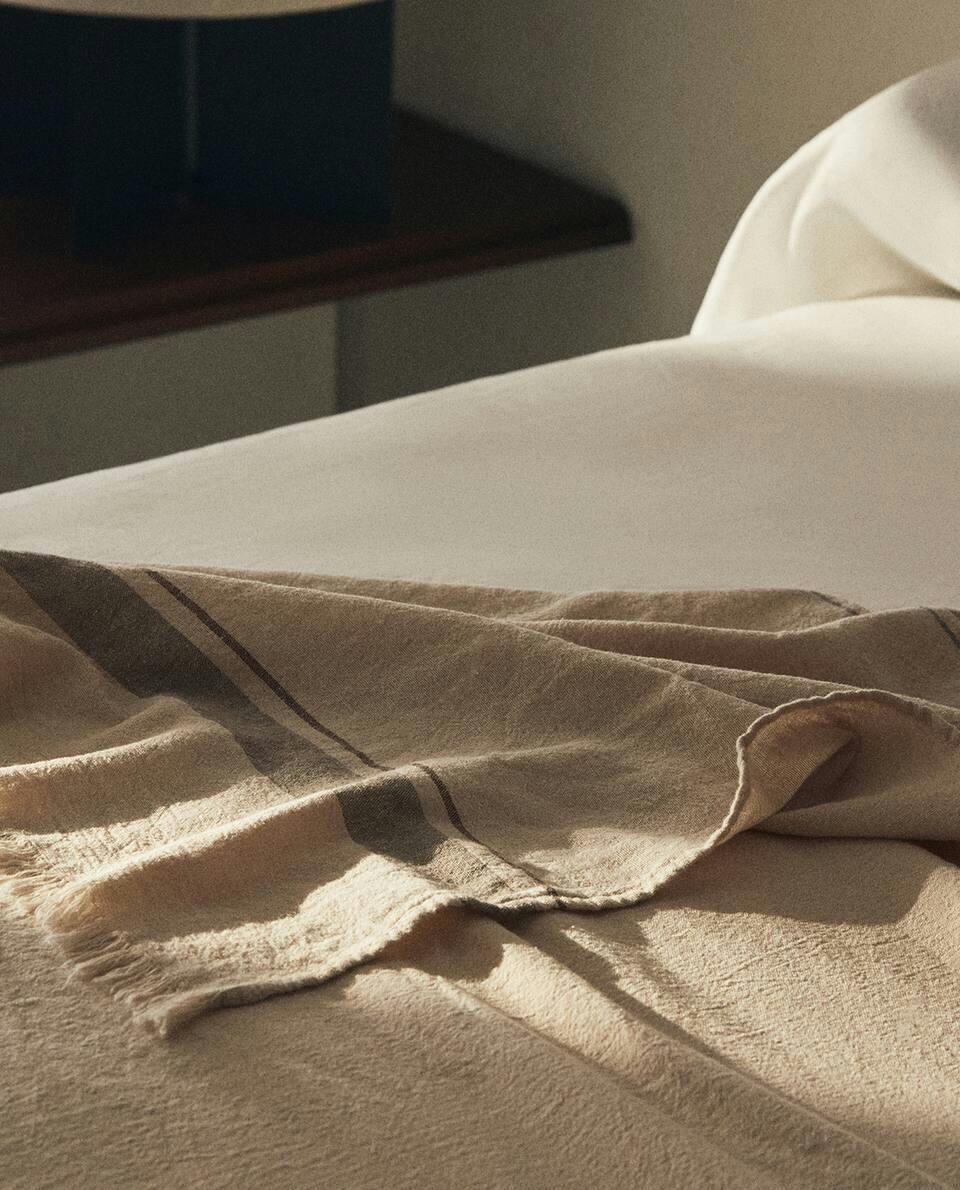 STRIPED COTTON-LINEN BLANKET