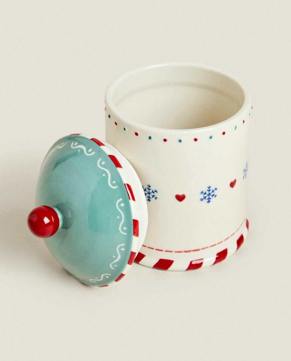 CHILDREN’S CHRISTMAS STONEWARE COOKIE JAR
